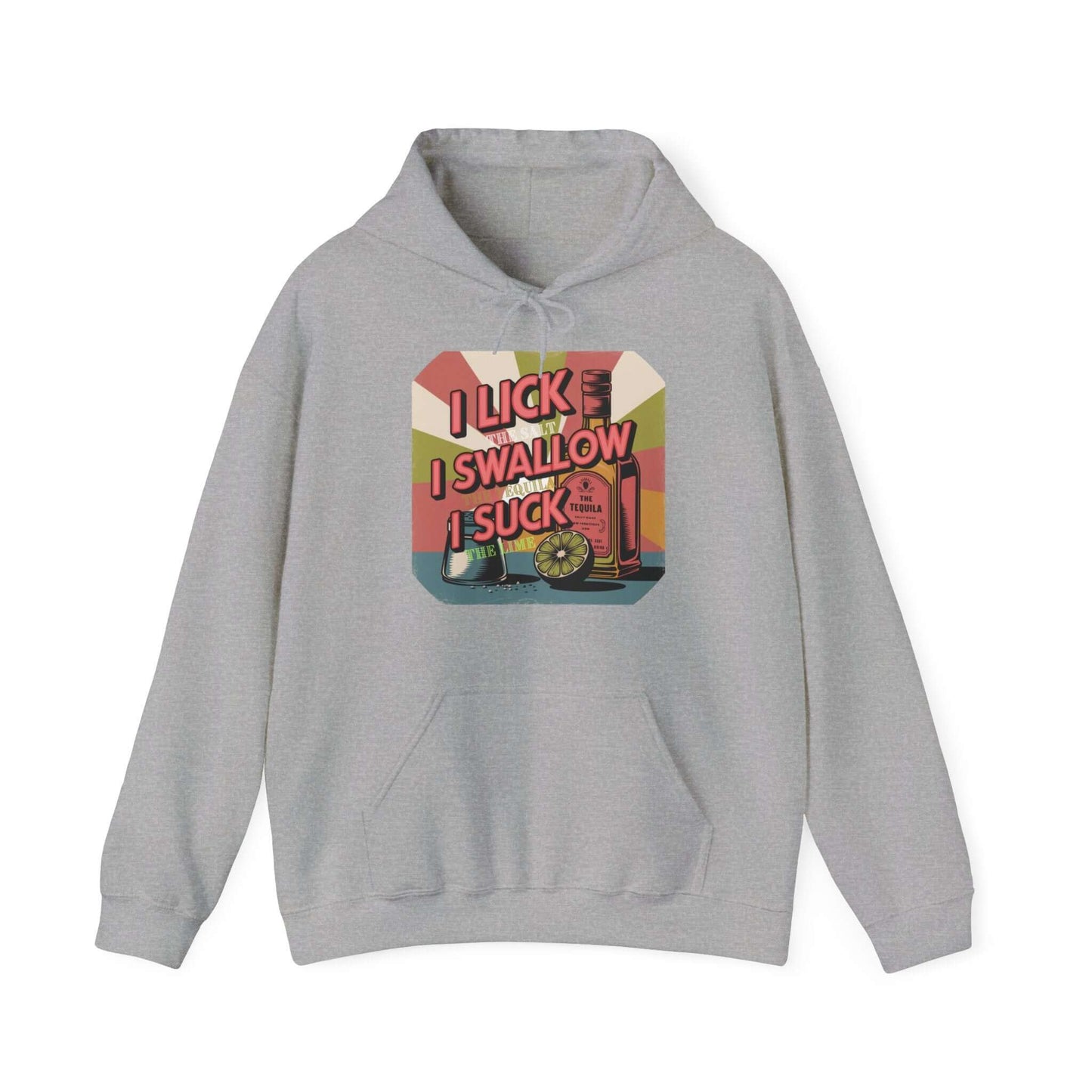 Funny tequila hoodie with playful retro design featuring humorous text and vibrant graphics.