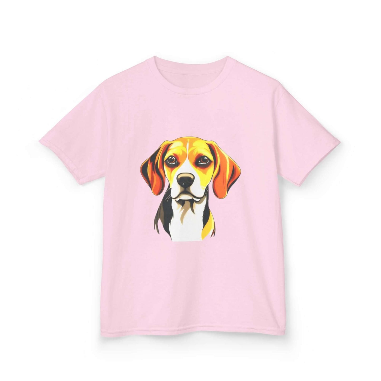 Cute hound dog illustration on a pink kids tee, perfect for young animal lovers and casual wear.