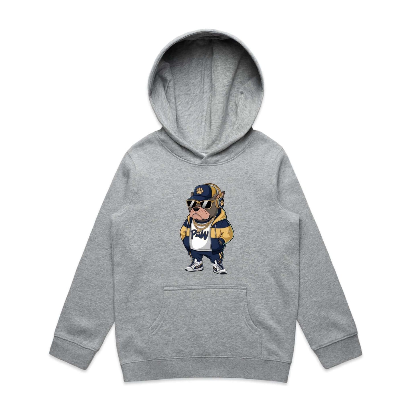Kid's AS Colour hoodie featuring a gangster Pit Bull Dog in a hoodie, headphones, gold chains and sunglasses.