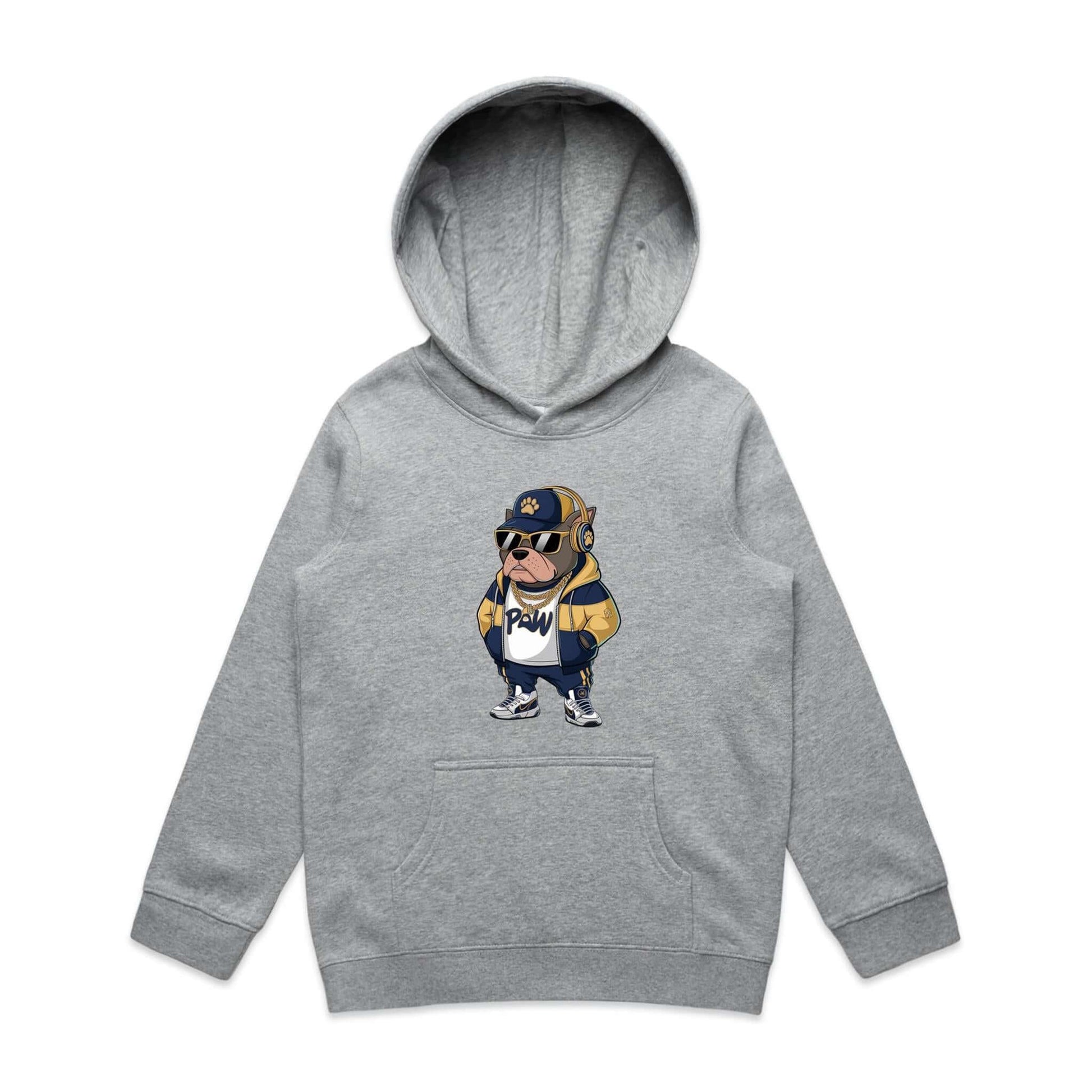 Kid's AS Colour hoodie featuring a gangster Pit Bull Dog in a hoodie, headphones, gold chains and sunglasses.