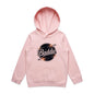 Light Pink kid's hooded jumper featuring retro 'Baddie' universe design with kangaroo pocket, perfect for trendy casual wear.