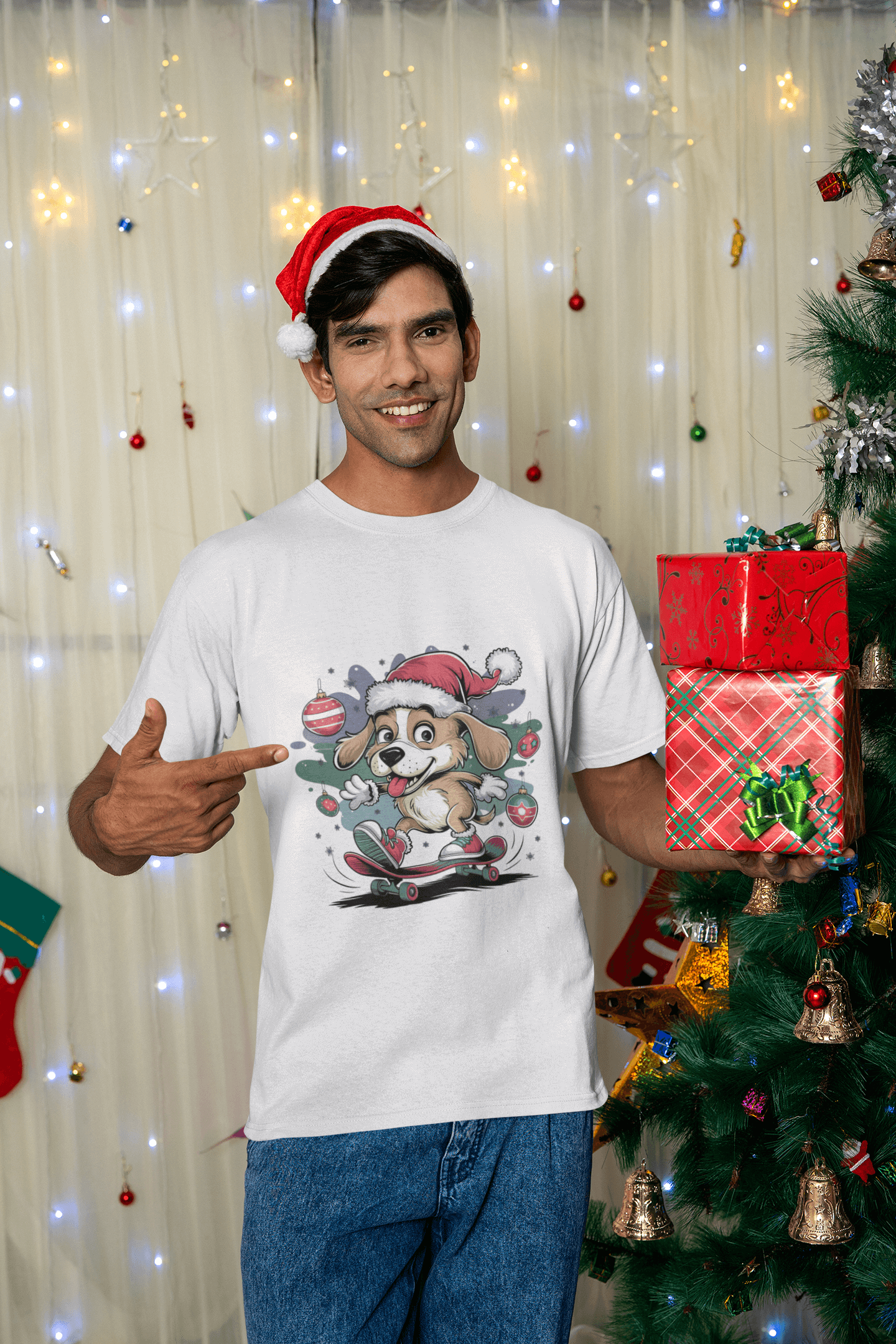 Christmas Dog Skateboard T-Shirt