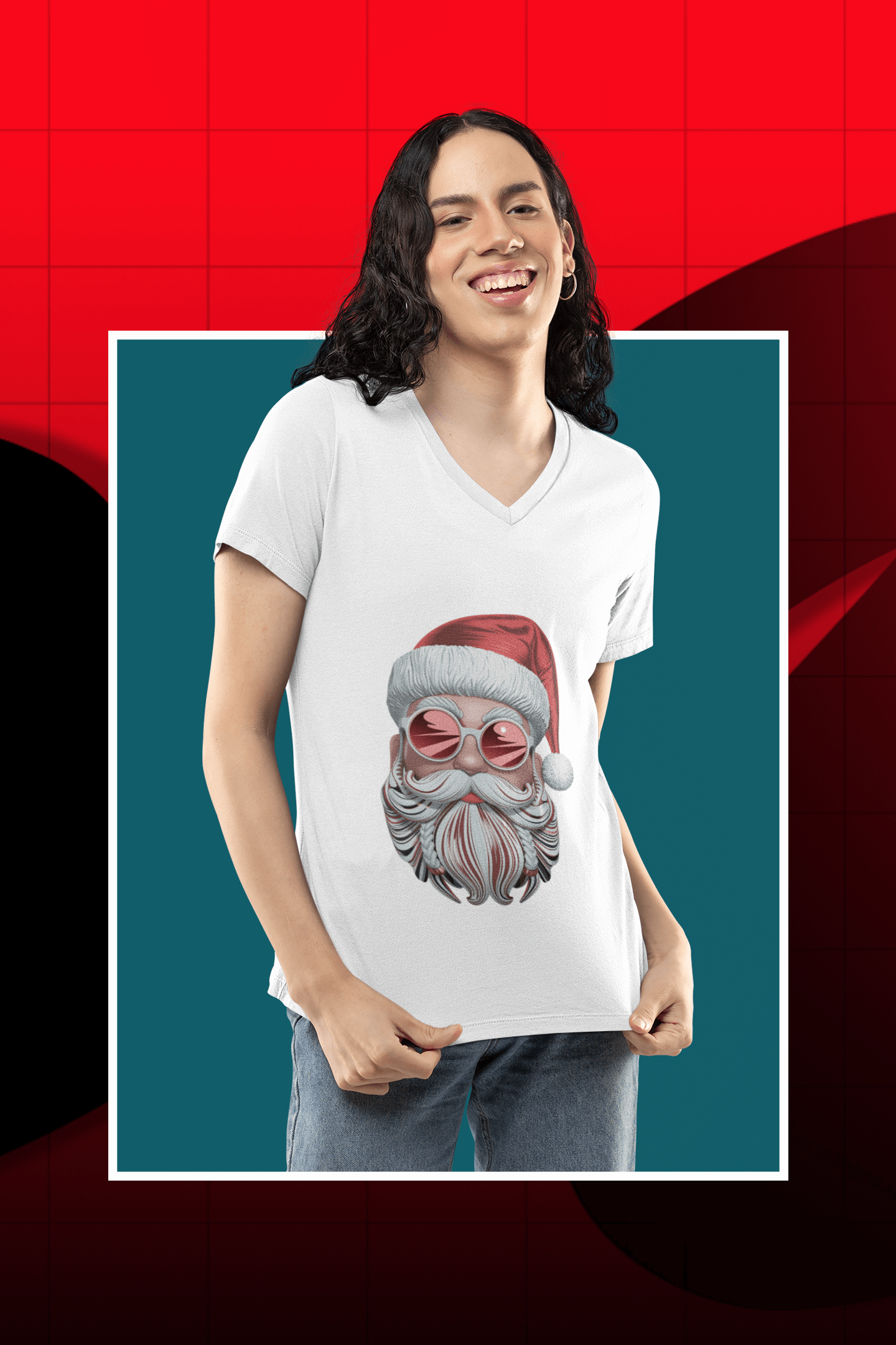 T-Shirt - Cool Santa with Sunglasses - Trendy Christmas Design