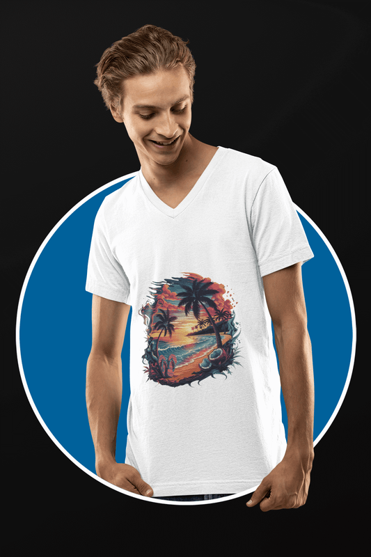 Island Beach V-Neck Tee - Tropical Summer Vibes