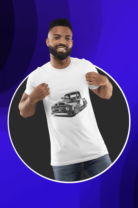 V-Neck Tee - Custom 50's Model Pickup Truck Illustration