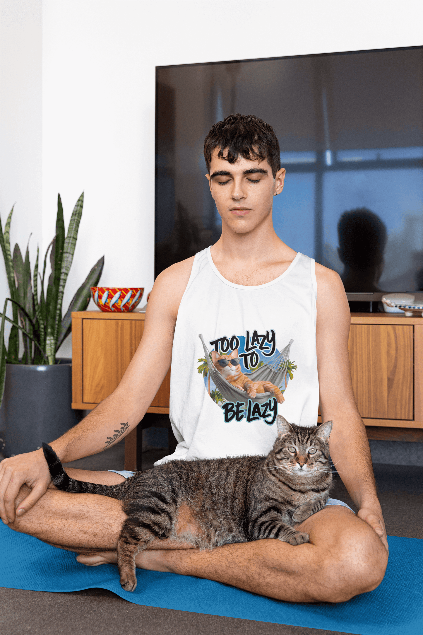 Tank Top - Cat in Hammock 'Too Lazy to be Lazy' Design