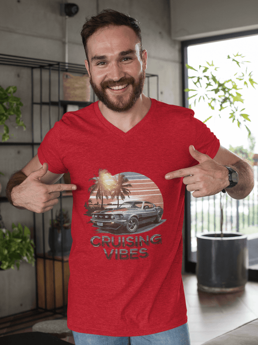 V-Neck Tee - Mustang Sunset 'Cruising Vibes' Design