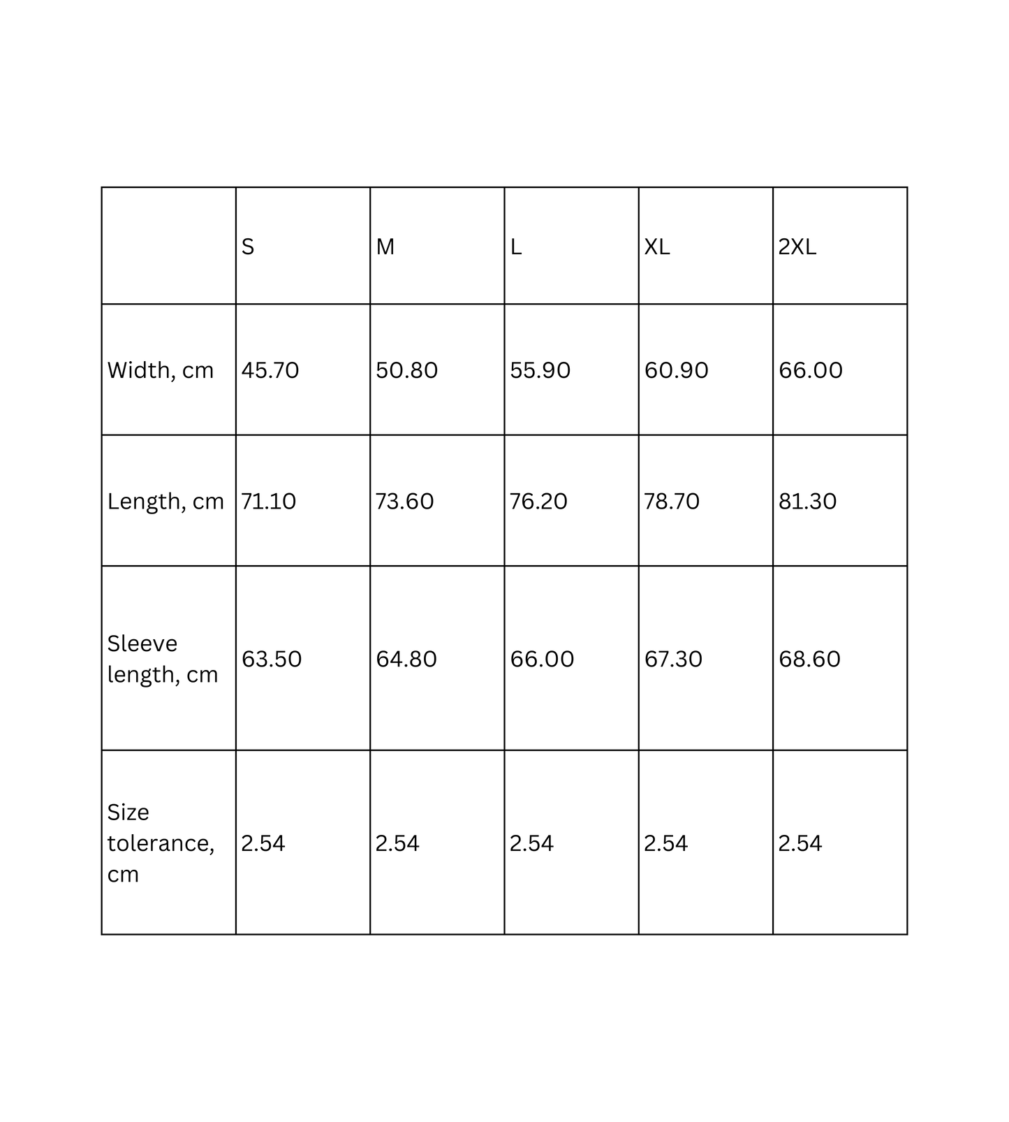 Funny Typography Long Sleeve Tee - Size Chart