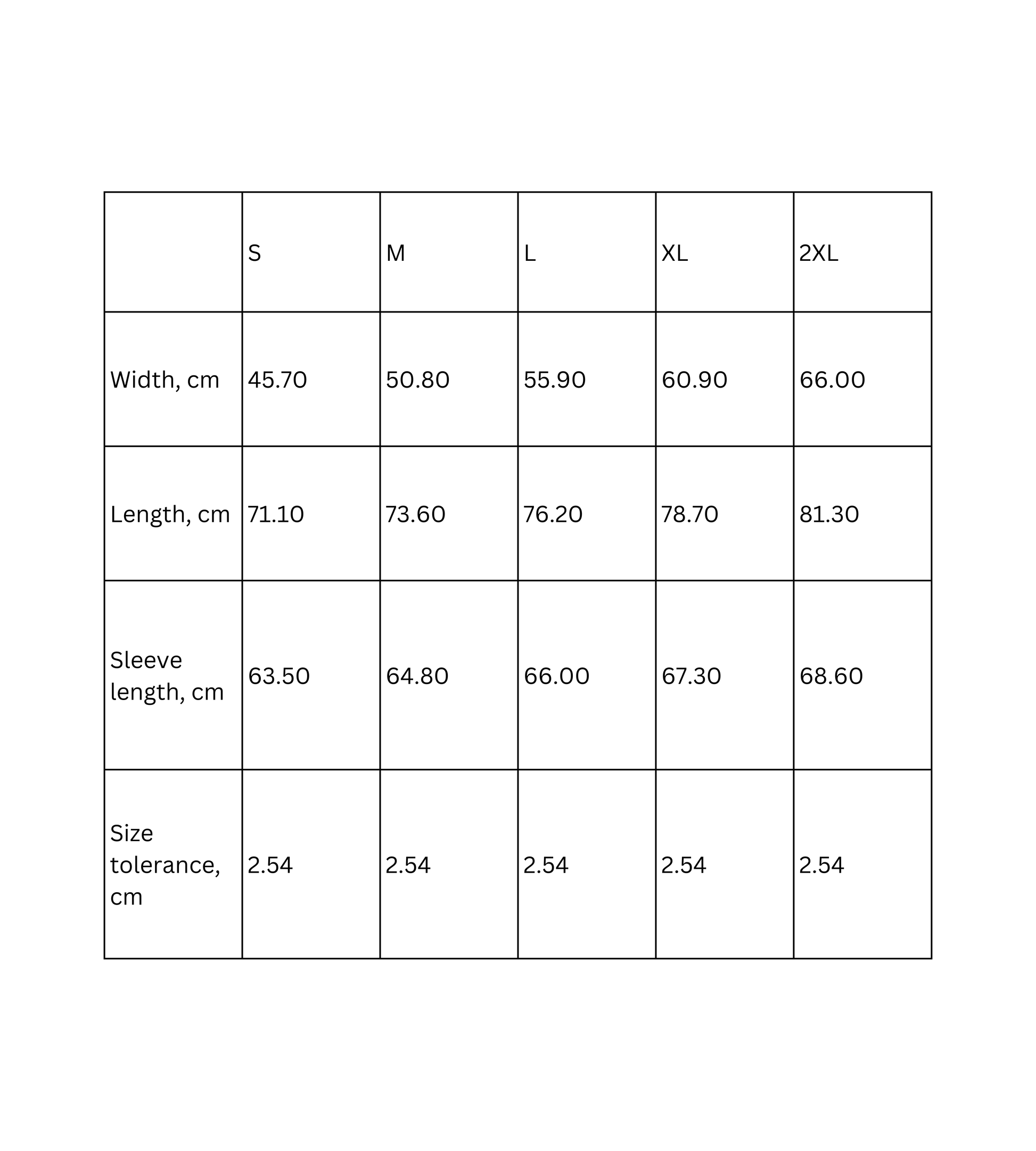 Funny Typography Long Sleeve Tee - Size Chart