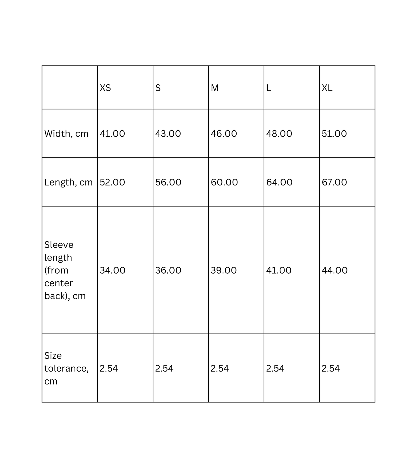 Size chart for Cool Santa Kids T-shirt showing dimensions in cm for XS to XL sizes.