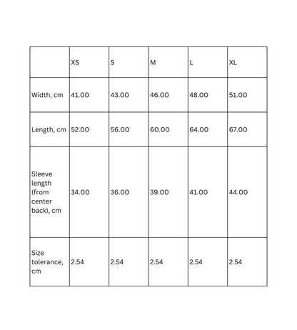 Size chart for Cool Santa Kids T-shirt showing dimensions in cm for XS to XL sizes.