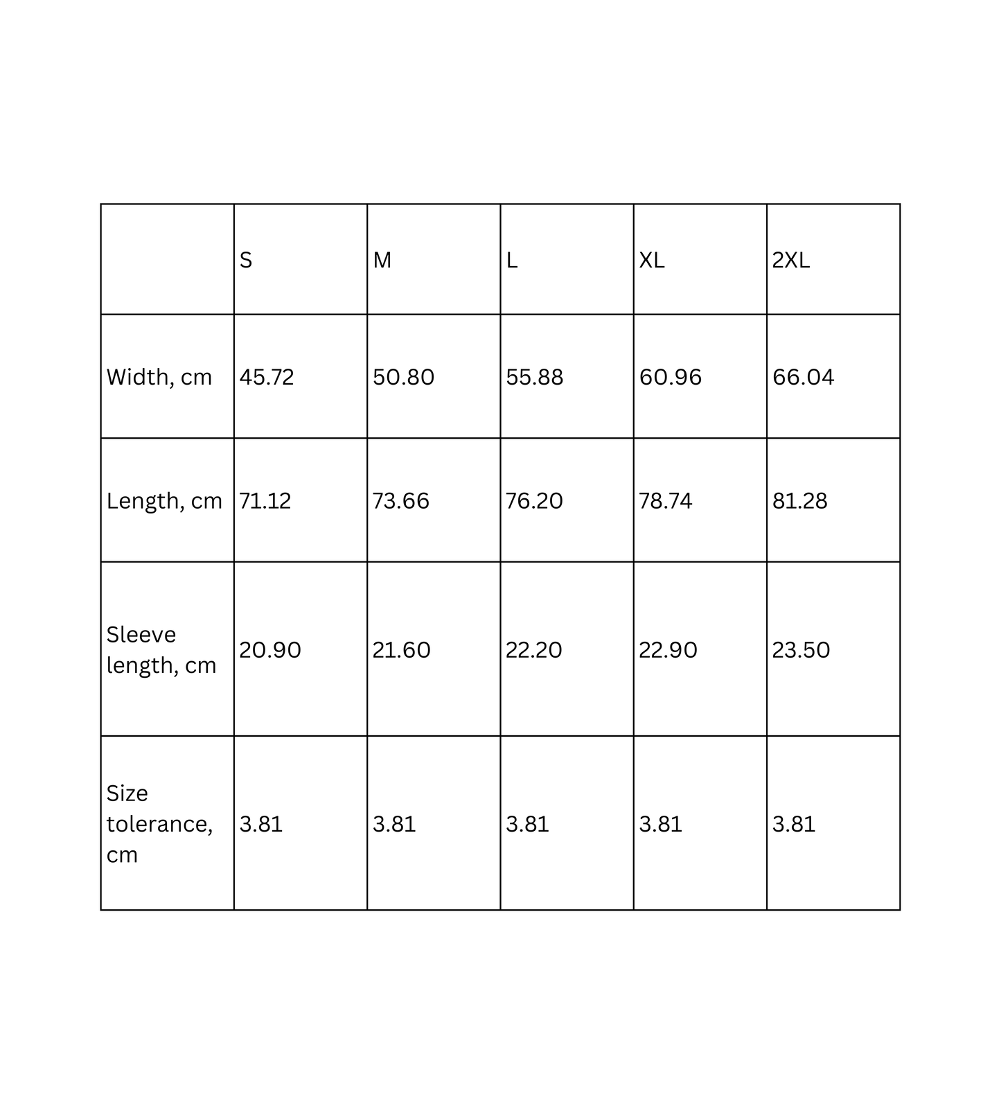 T-Shirt-Vintage Pickup retro Design Size Chart