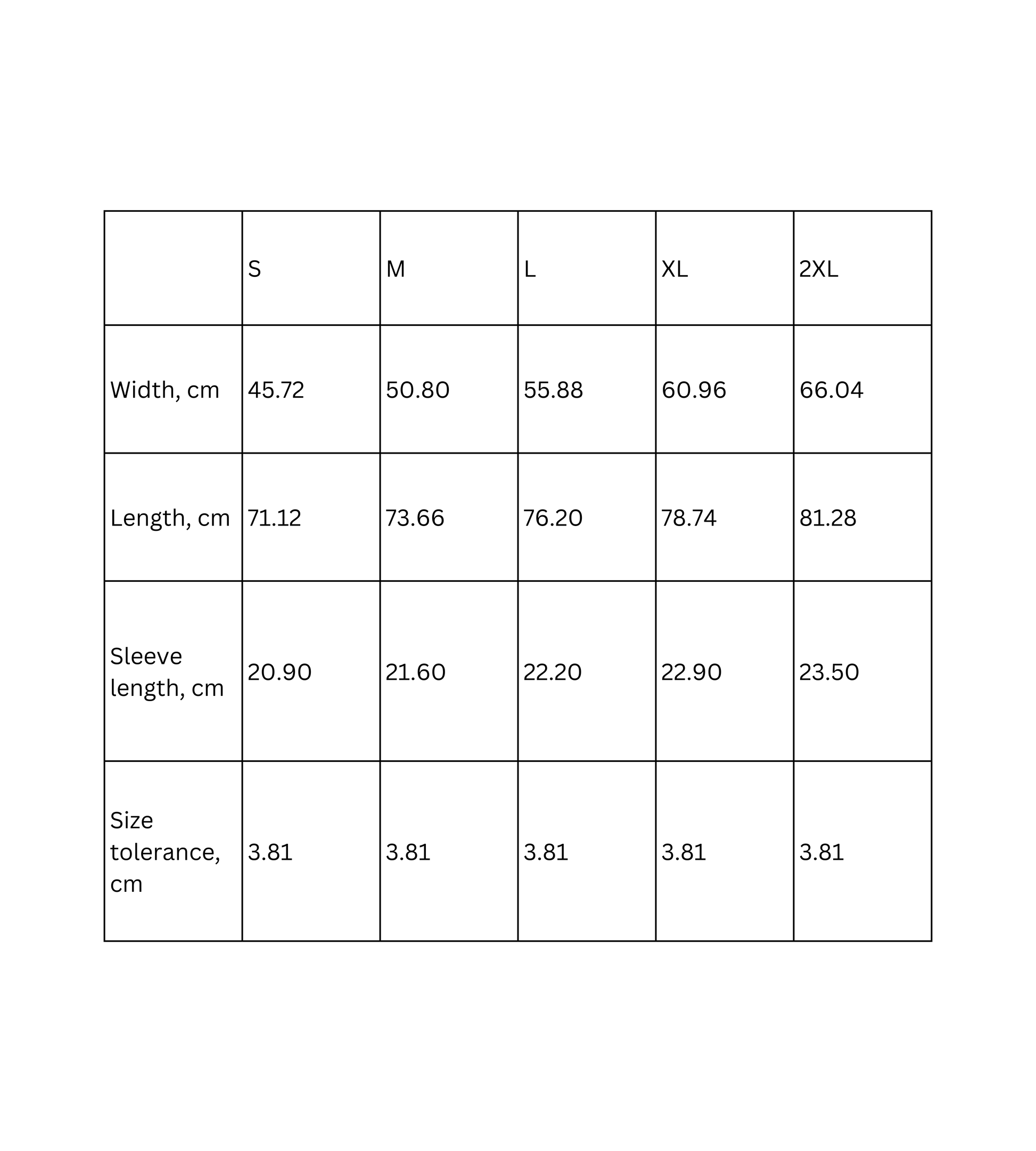 T-Shirt-Vintage Pickup retro Design Size Chart