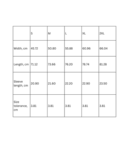 T-Shirt-Vintage Pickup retro Design Size Chart