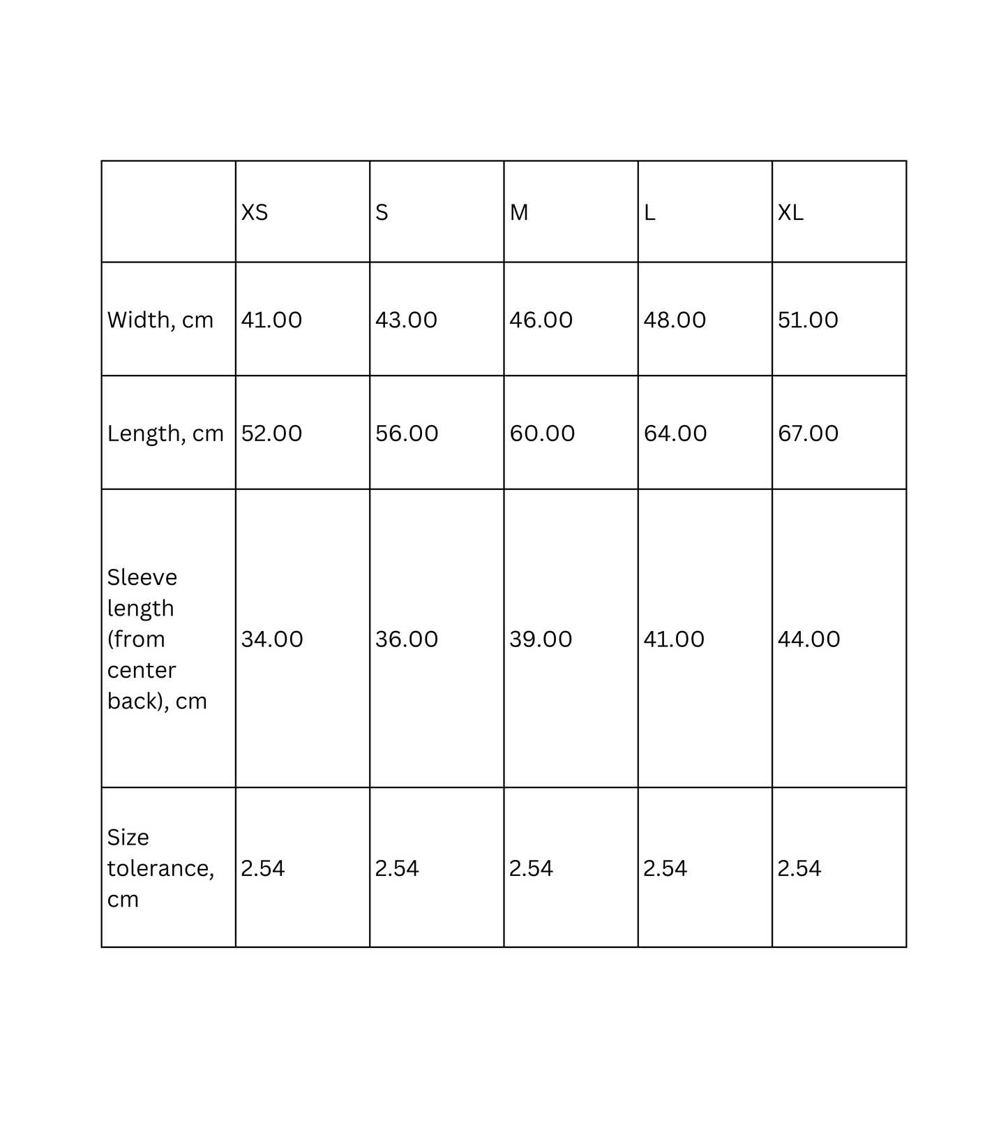 Size chart for kids retro T-shirt with measurements in centimeters for various sizes.