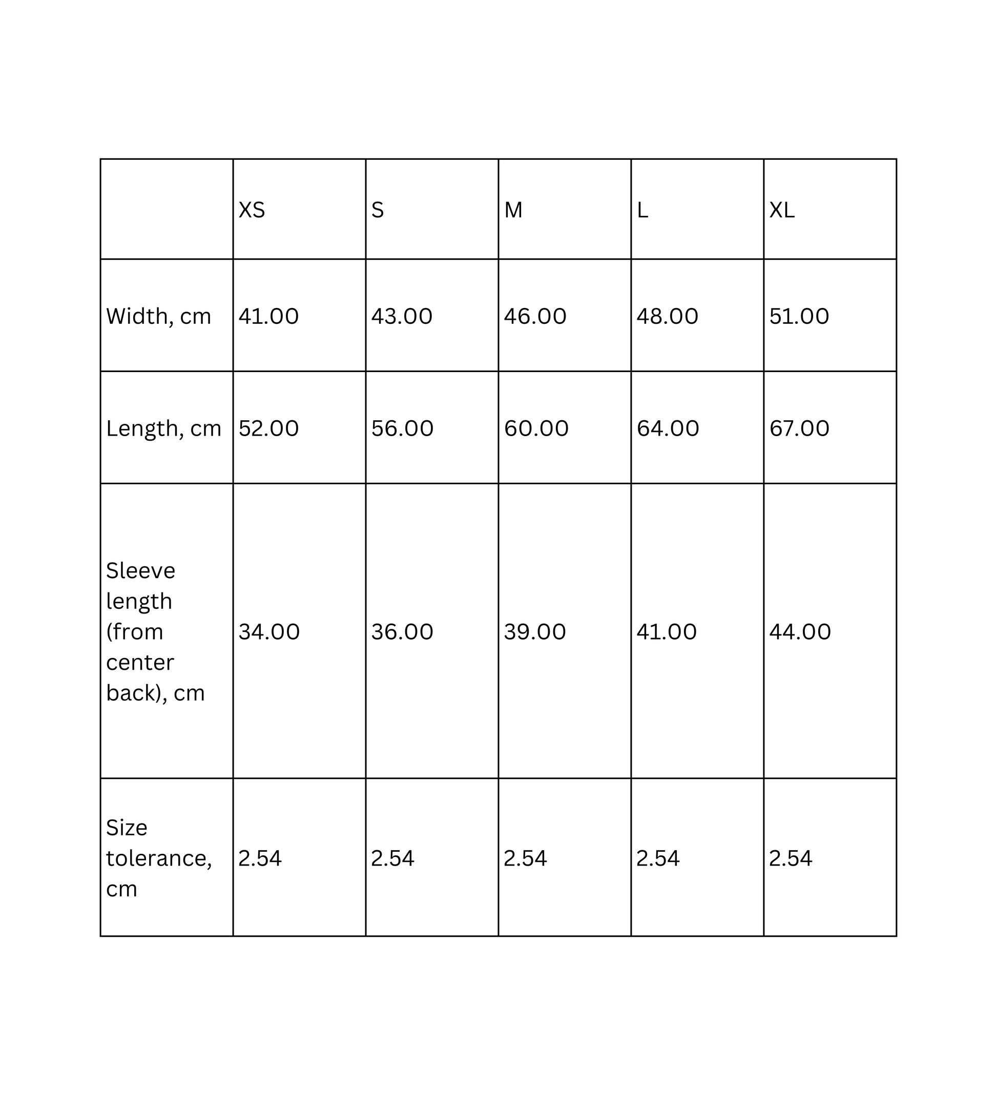 Size chart for kids retro T-shirt with measurements in centimeters for various sizes.