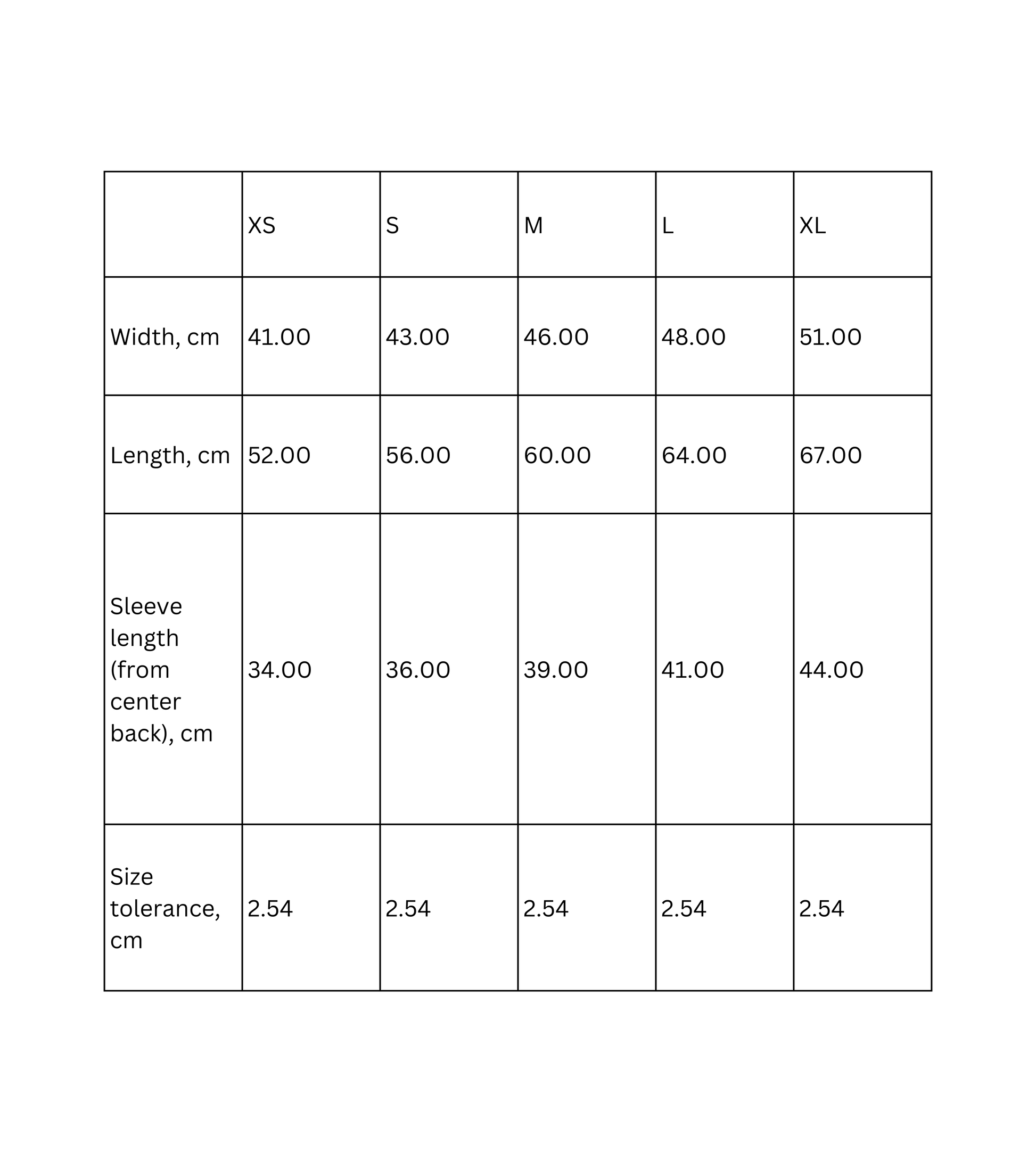 Kid's Tee size chart
