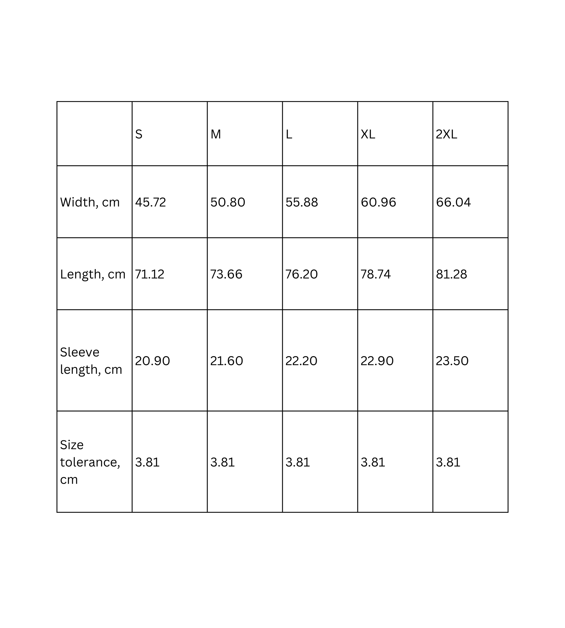 Size chart for Retro Fishing Unisex T-Shirt showing dimensions and tolerances for sizes S to 2XL.
