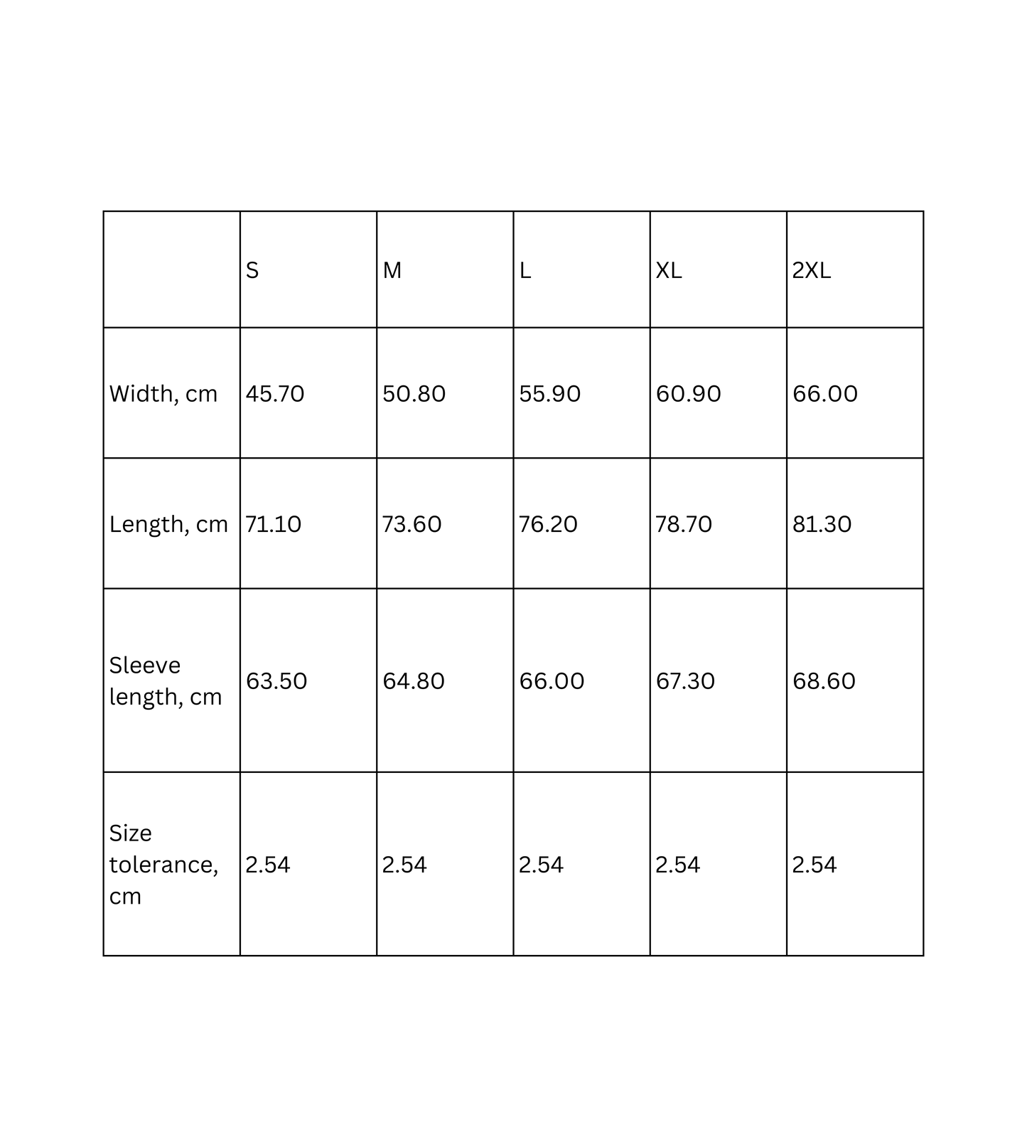 Retro Fishing long sleeve shirt - size chart