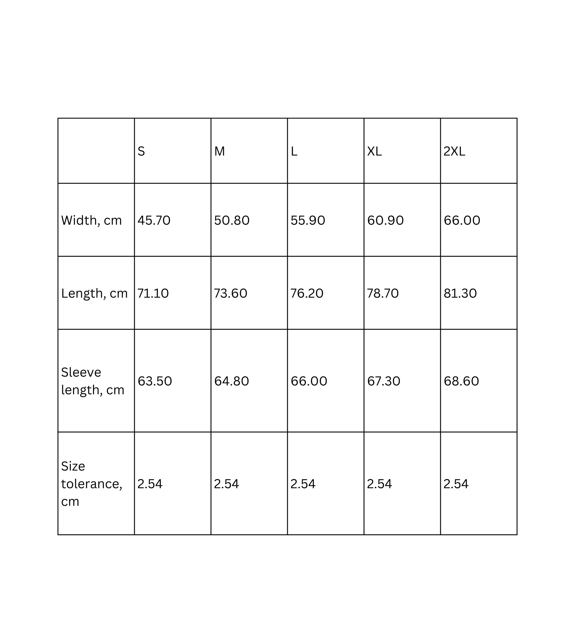 Retro Fishing long sleeve shirt - size chart