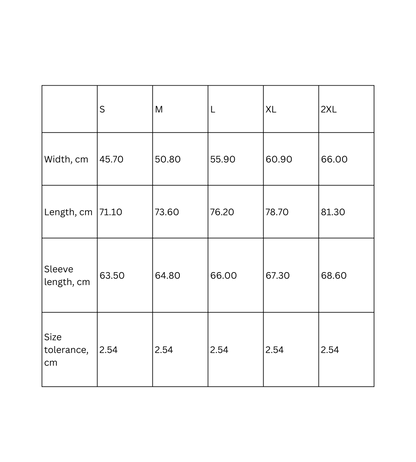 Retro Fishing long sleeve shirt - size chart