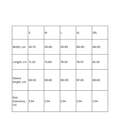 Long sleeve shirt featuring tropical sunset beach design - size chart