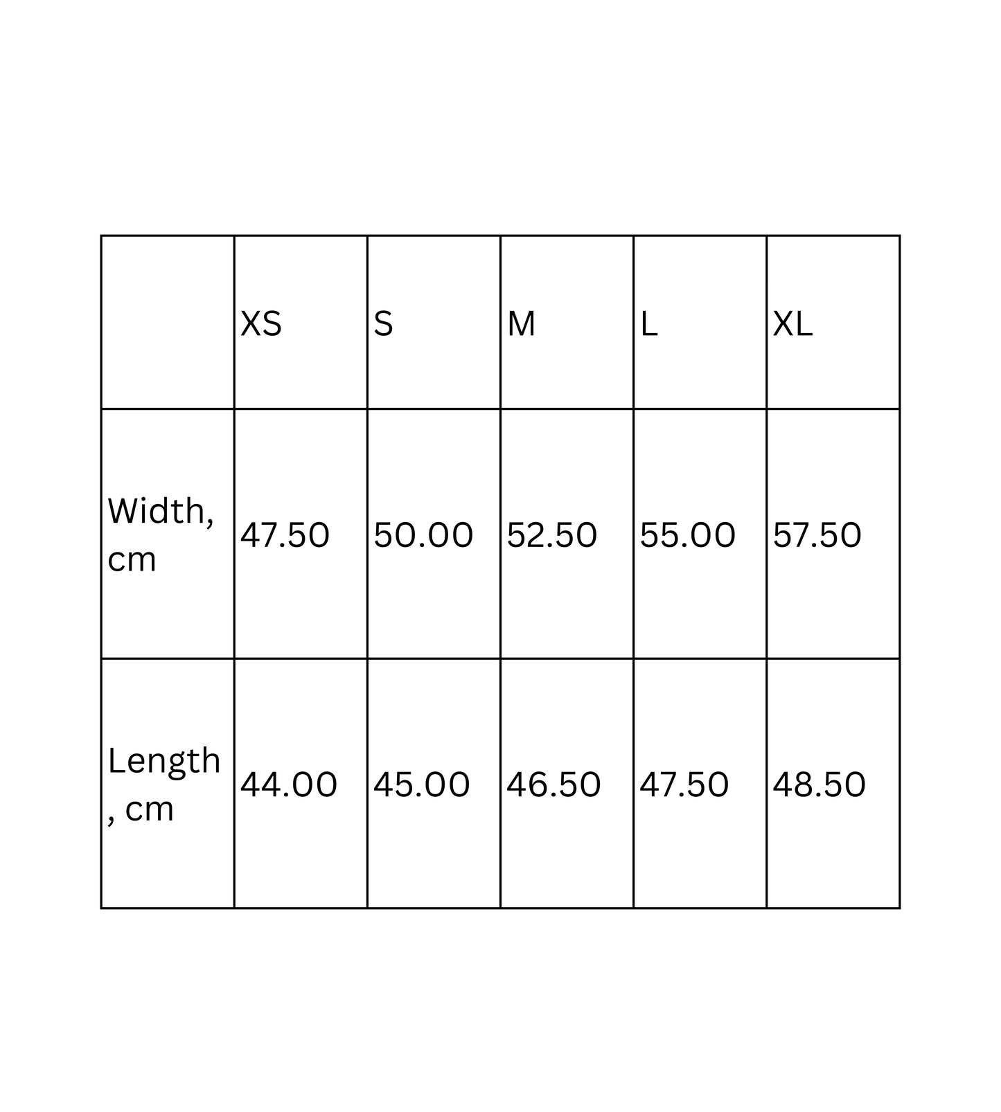 Crop Tee - Chibi Style Woman with Sugar Skull Makeup Design Size Chart