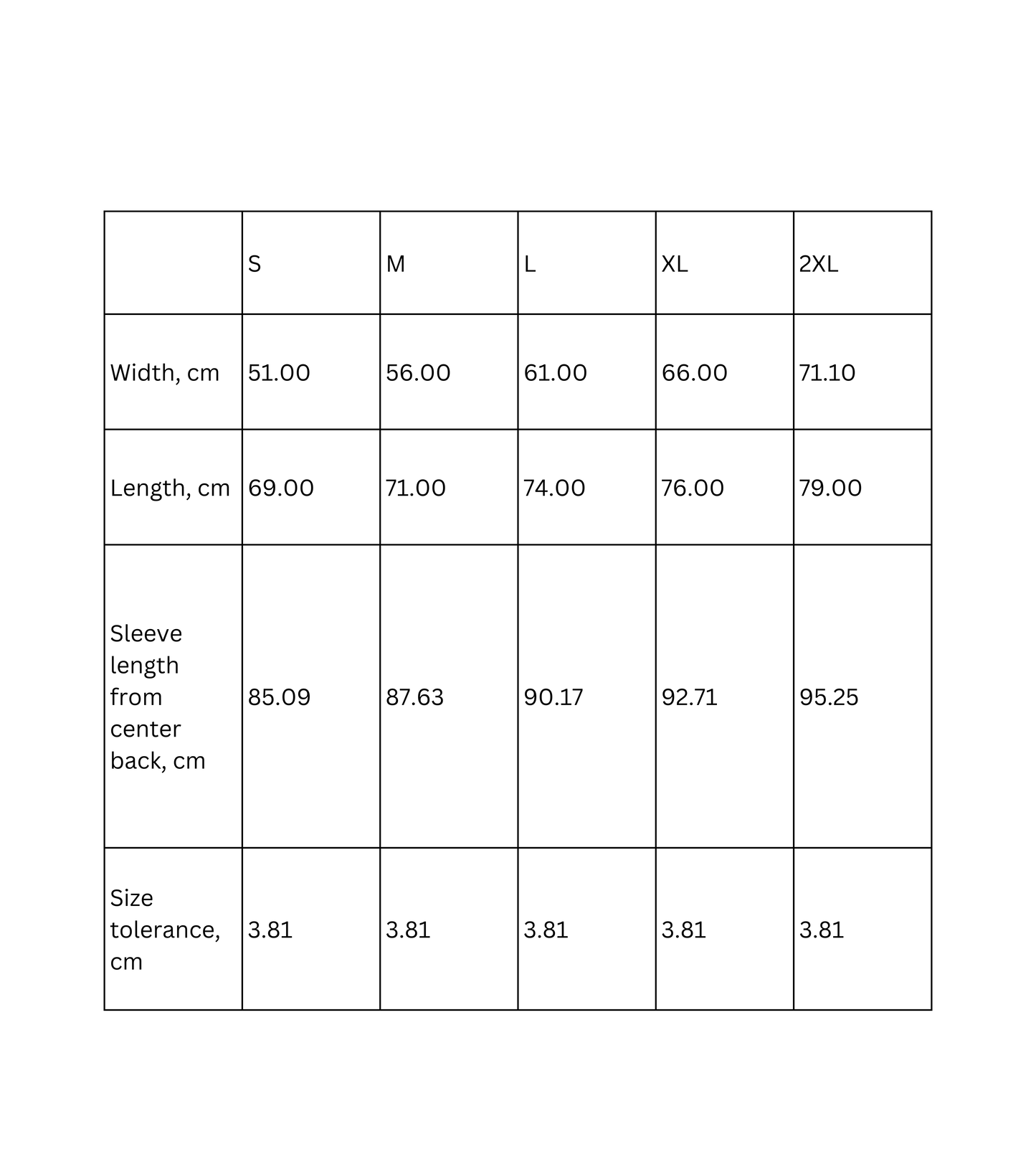Size chart for unisex heavy blend hoodie with measurements for S, M, L, XL, and 2XL.