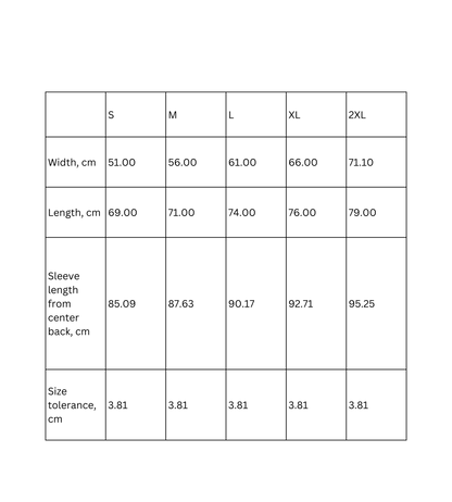 Size chart for unisex heavy blend hoodie with measurements for S, M, L, XL, and 2XL.