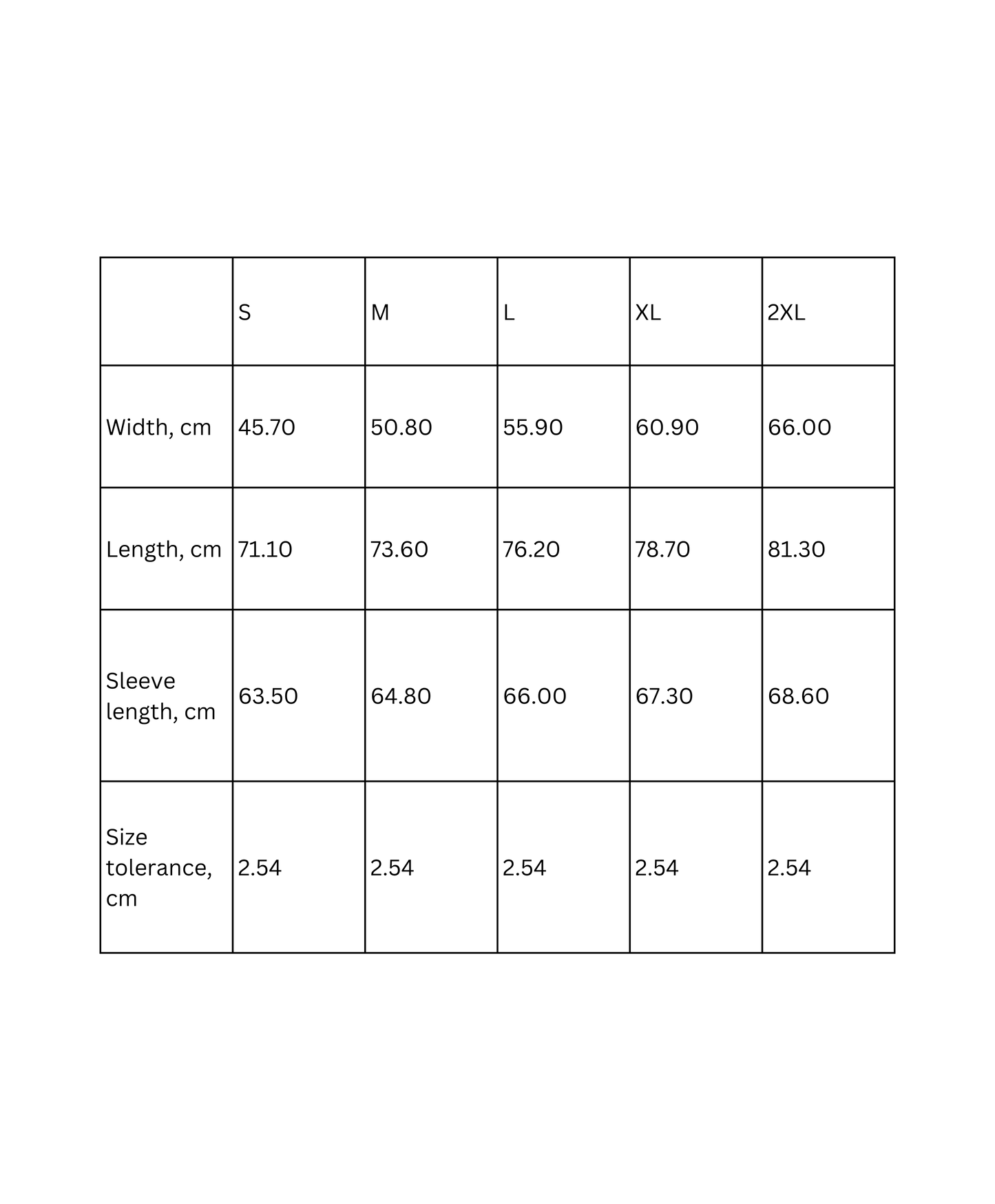 skater tee size chart