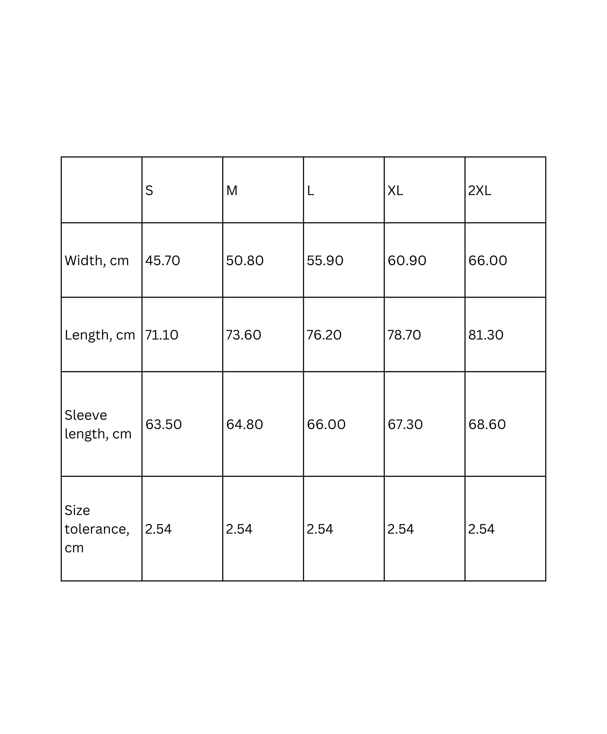 skater tee size chart