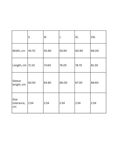 skater tee size chart