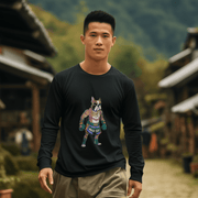 Long Sleeve Tee - Cartoon Boxer Dog Muay Thai Fighter Design - Cookies Trend Collective