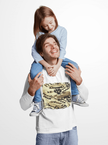 Vintage Ford long sleeve t-shirt featuring iconic XW Falcon muscle cars design, perfect for retro car enthusiasts.