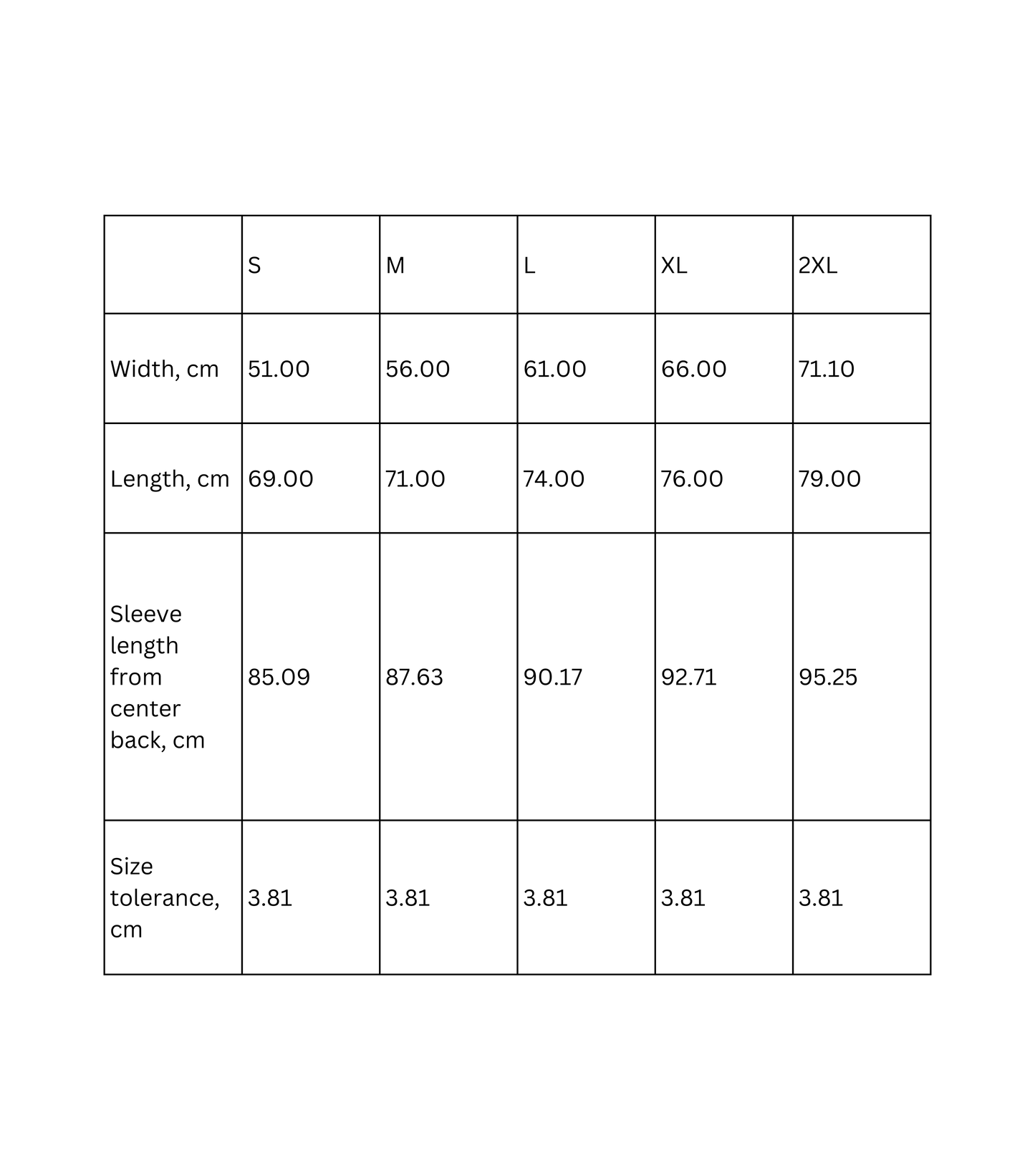 Size chart for Vintage Holden Hoodie showing measurements for S, M, L, XL, and 2XL.