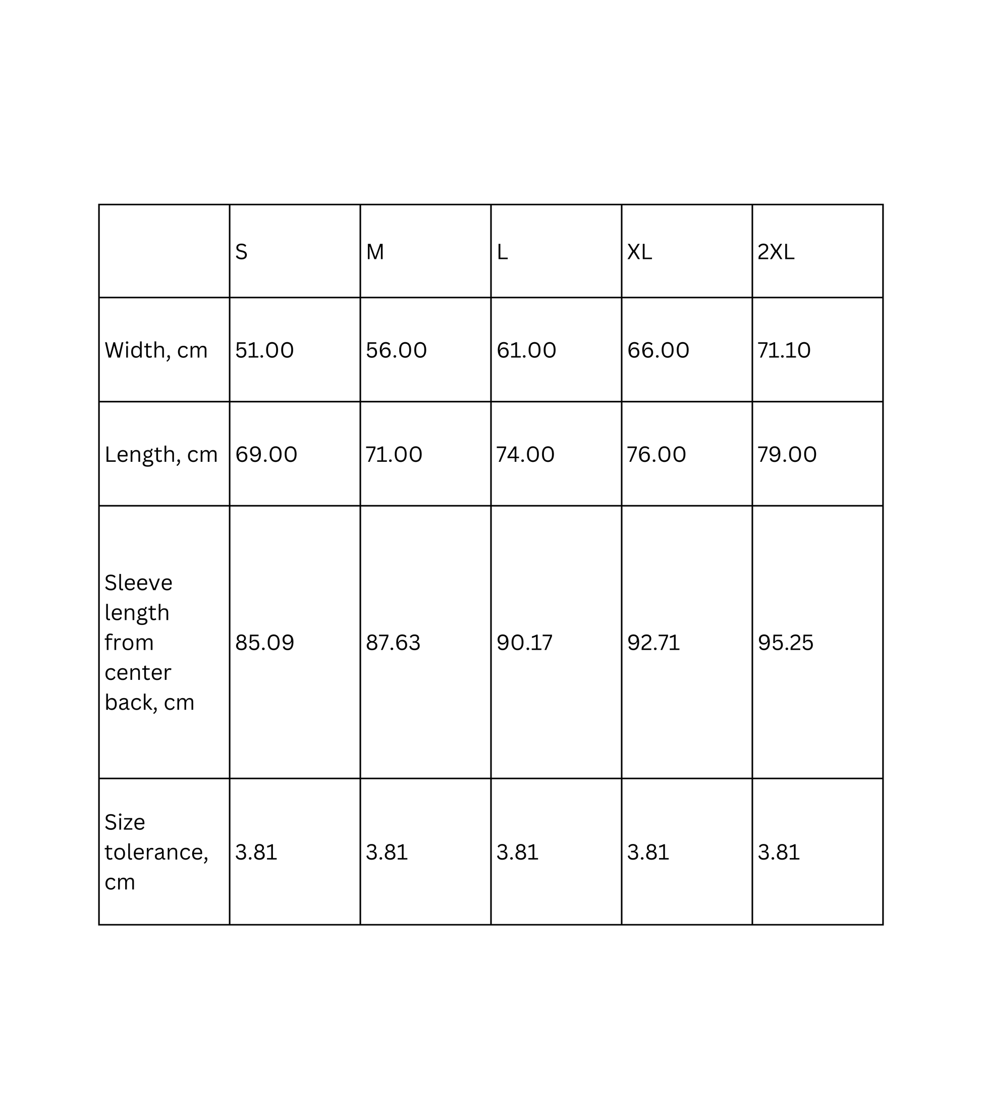 Size chart for Vintage Holden Hoodie showing measurements for S, M, L, XL, and 2XL.