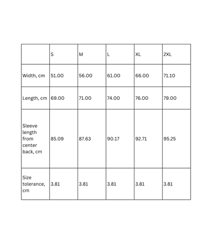 Size chart for Vintage Holden Hoodie showing measurements for S, M, L, XL, and 2XL.