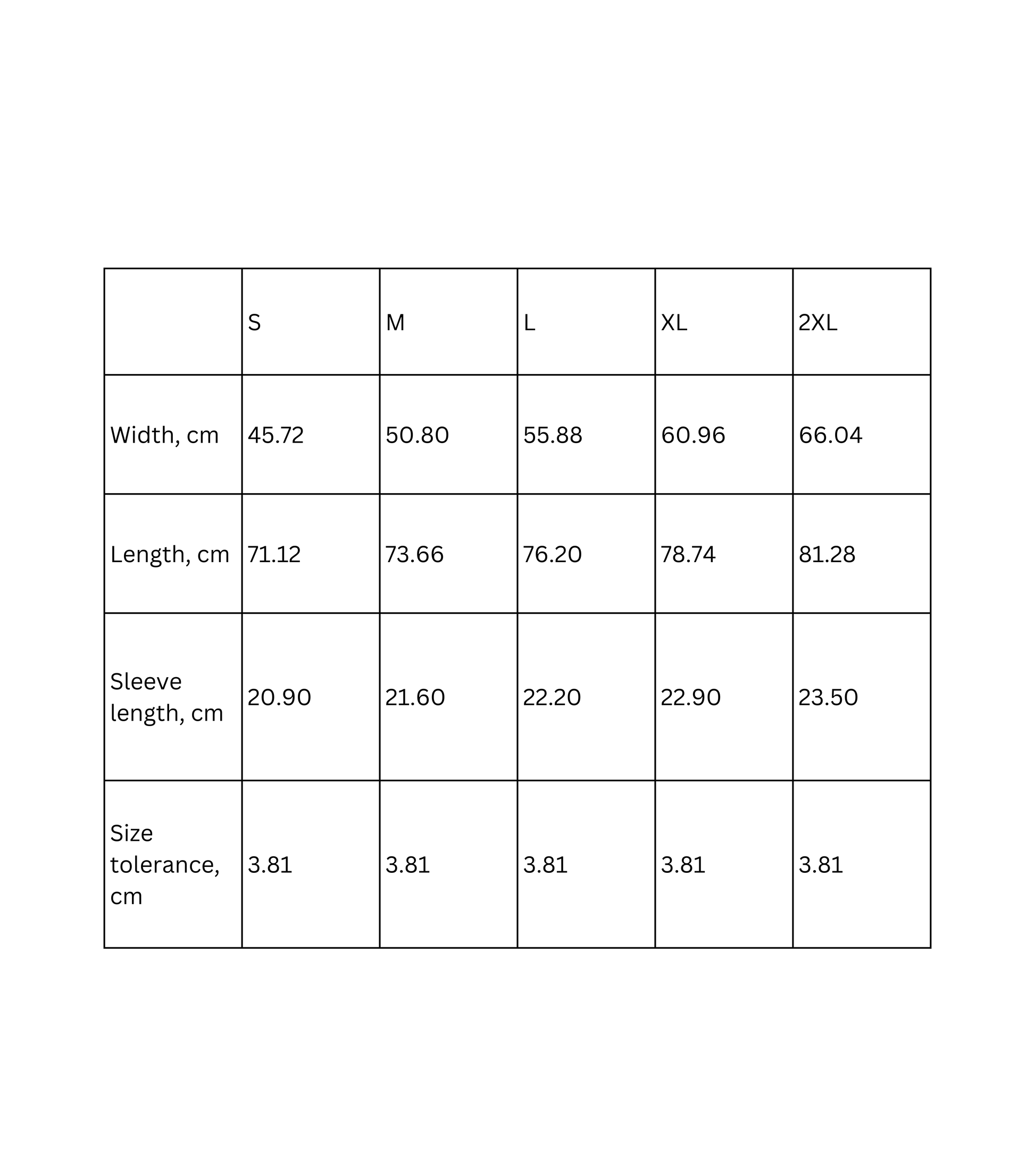 Sizing chart for Vintage Sunset Beach t-shirt with measurements for different sizes in cm.