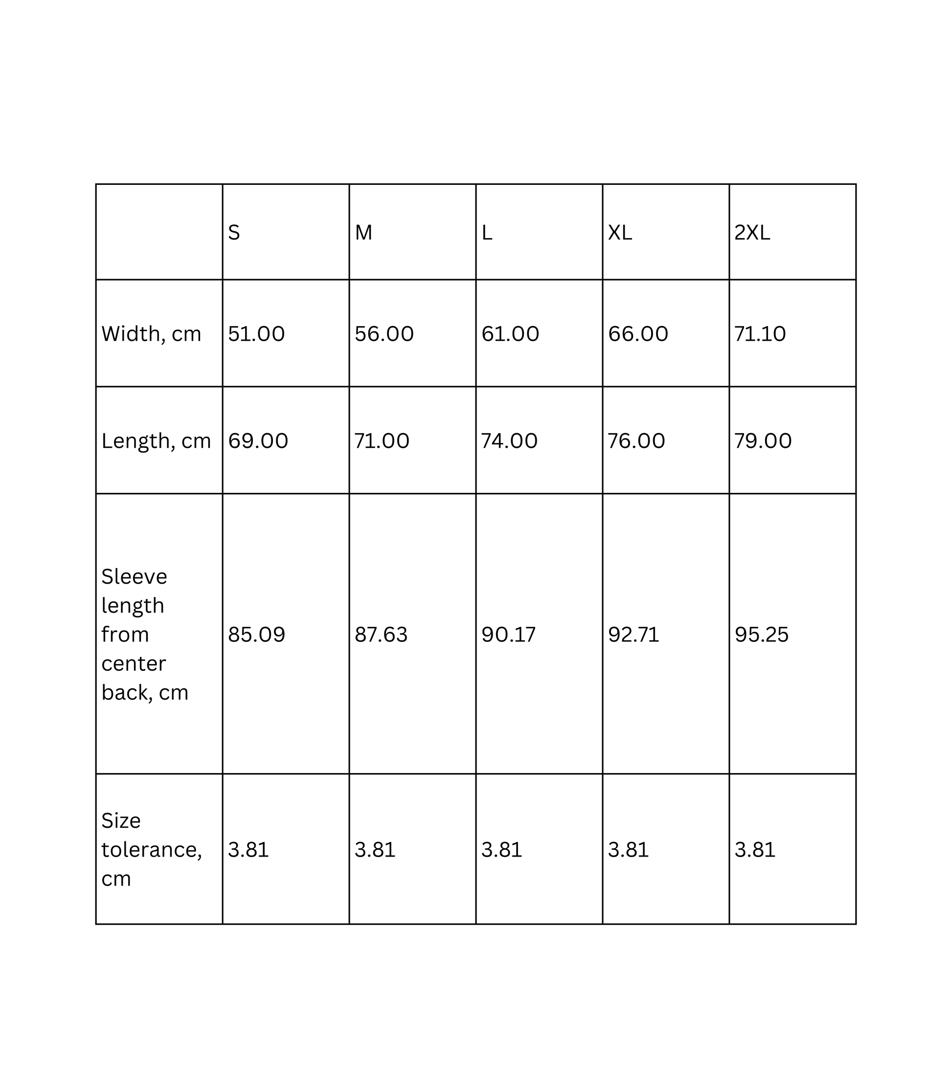 Sizing chart for Vintage Sunset Beach Hoodie with measurements for different sizes in cm.