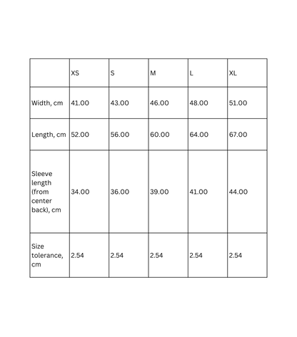 Size chart for Kids Tee 'Little Dragon' including width, length, and sleeve length measurements.