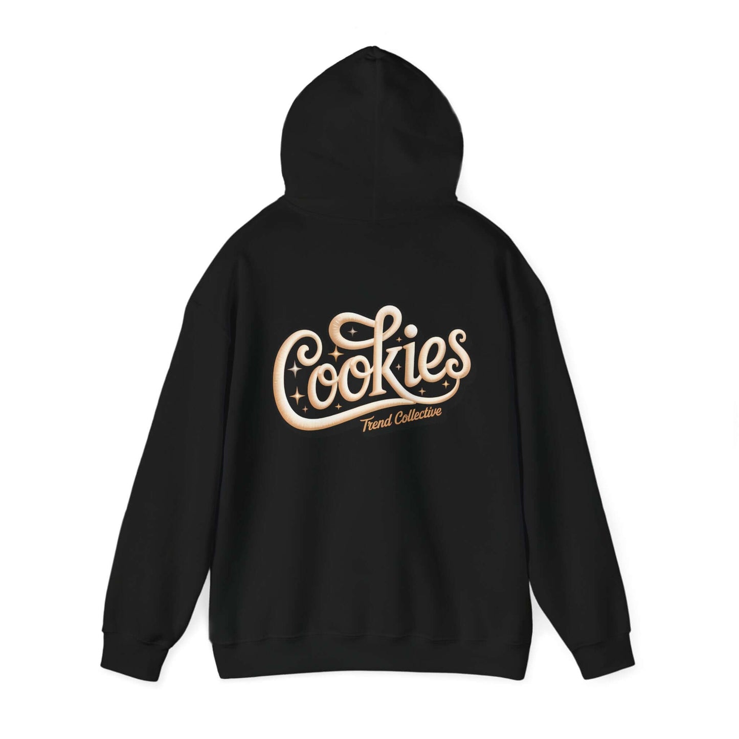 Hooded sweatshirt with vintage-inspired hand-lettered 'Cookies Trend Collective' design in elegant script.