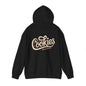 Hooded sweatshirt with vintage-inspired hand-lettered 'Cookies Trend Collective' design in elegant script.