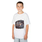 Kid wearing a soft white tee with a cool custom truck design, perfect for truck lovers and casual outings.