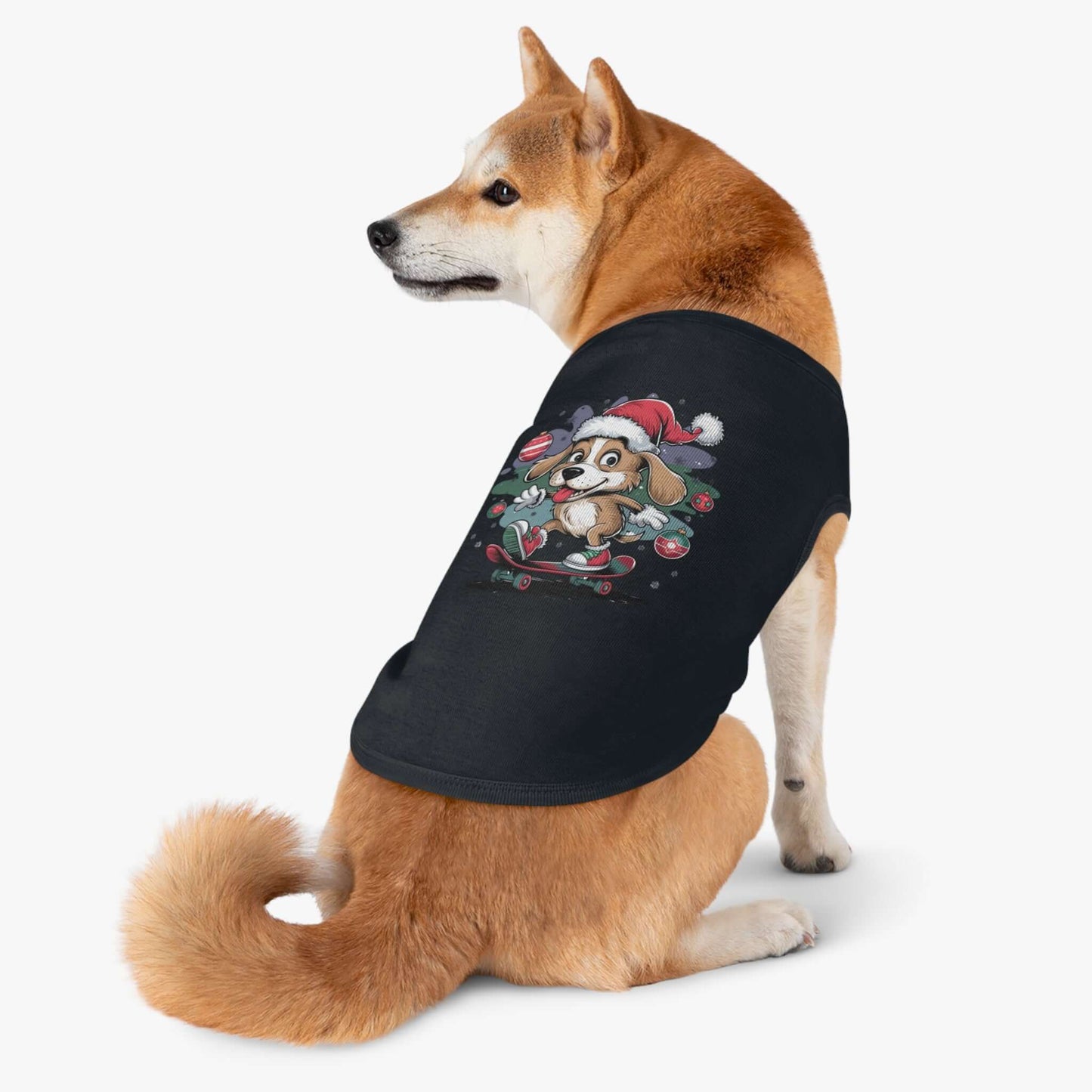 Pet Tank Top - Santa Hat Skateboarding Pup Christmas Design