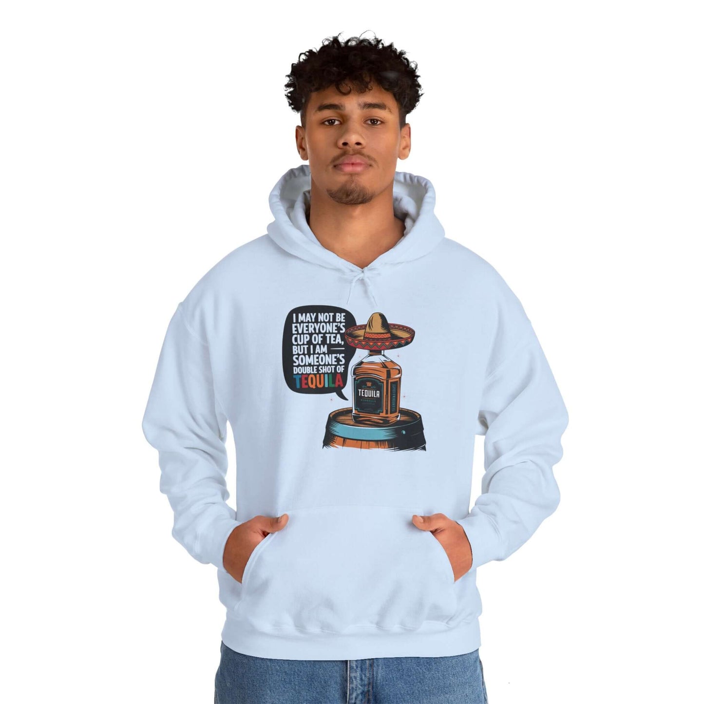 Funny Tequila quote hoodie with sombrero bottle design, perfect for humor and party vibes.