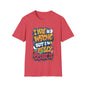 Funny typography T-shirt featuring the quote "I may be wrong, but I really doubt it" in colorful design.