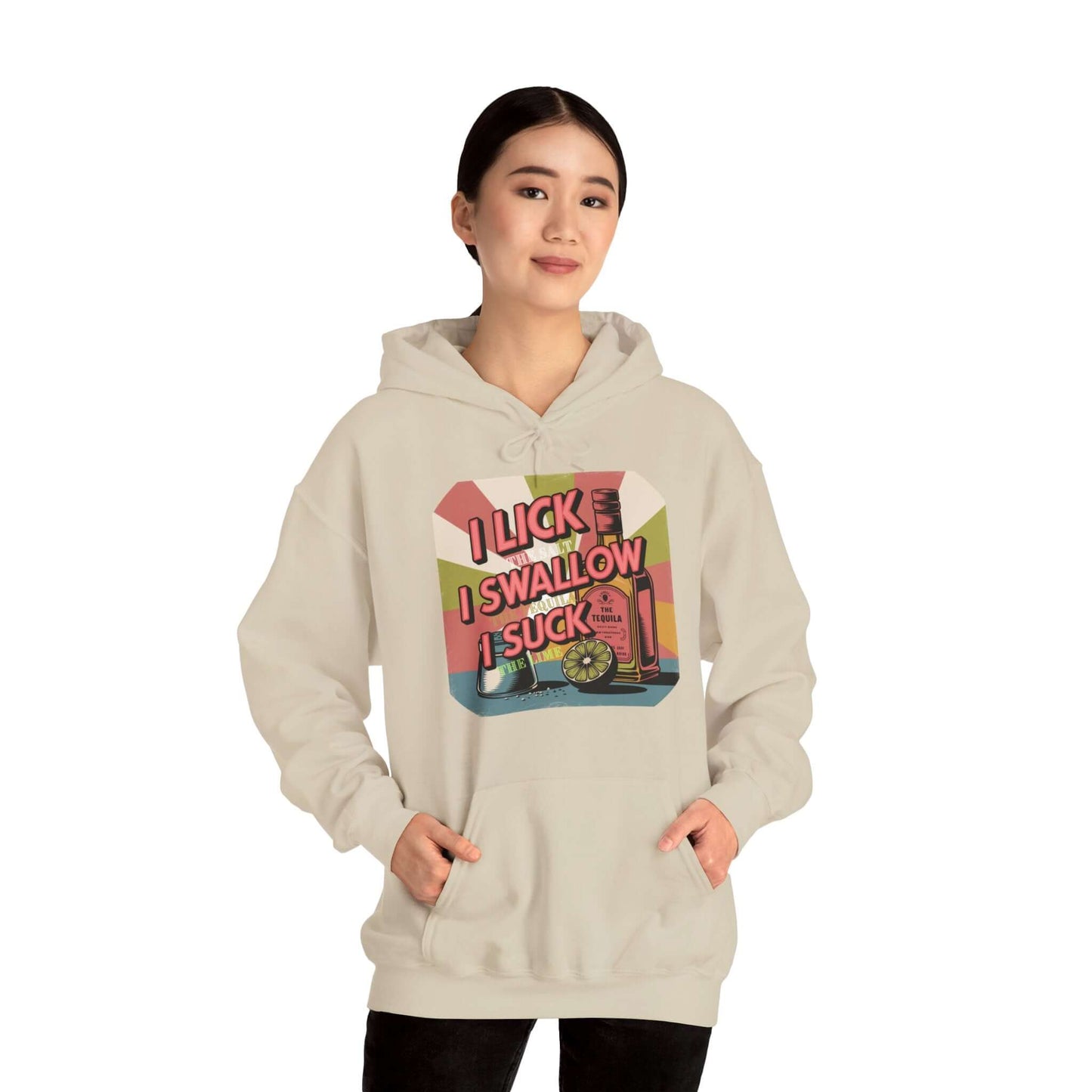 Funny Tequila hoodie with retro illustration and playful text, perfect for parties and Cinco de Mayo celebrations.