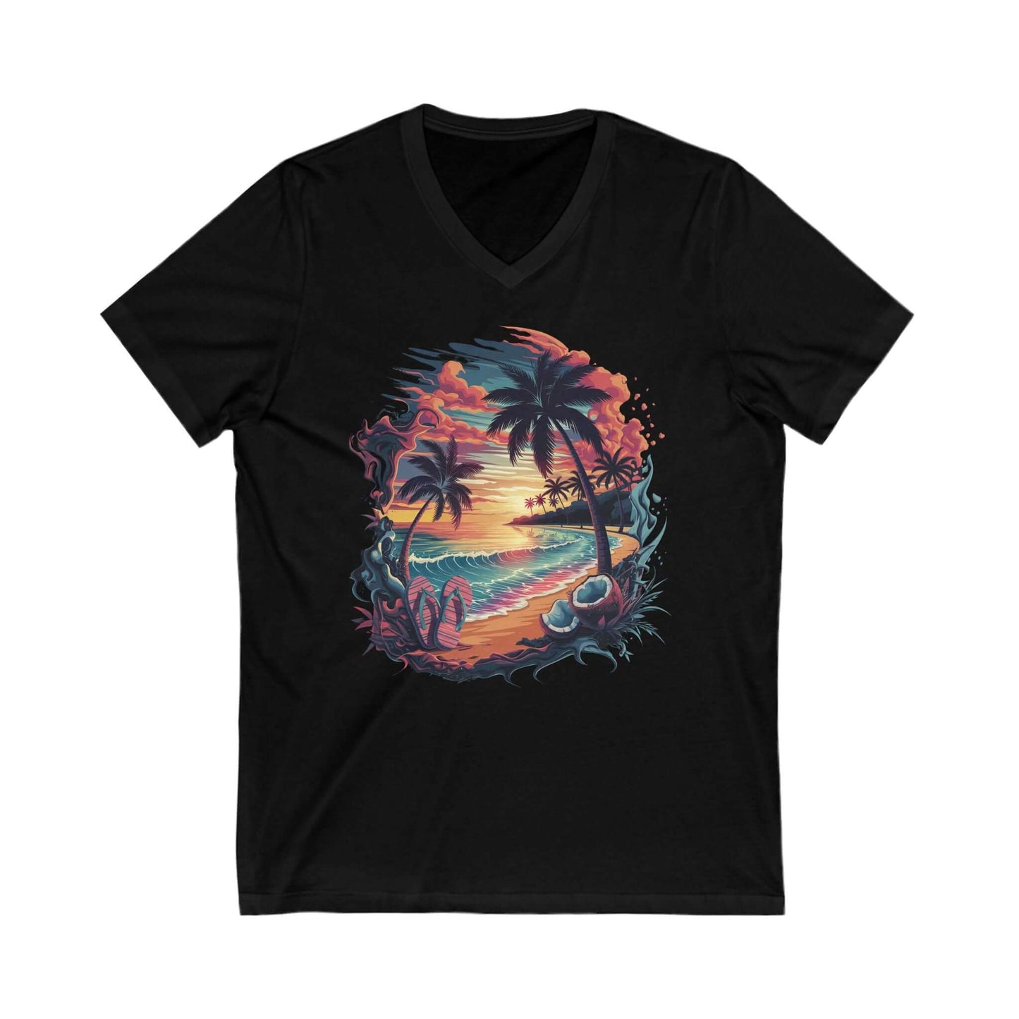 Island Beach V-Neck Tee - Tropical Summer Vibes