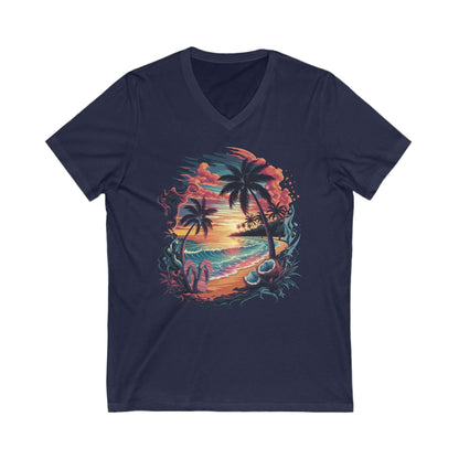 Island Beach V-Neck Tee - Tropical Summer Vibes