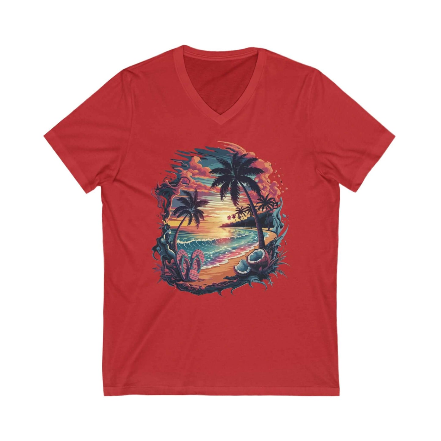 Island Beach V-Neck Tee - Tropical Summer Vibes